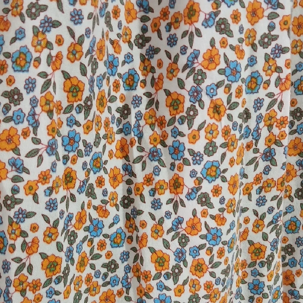 Zesica Orange Blue Floral Boho Tiered Pull On Elastic Waist Maxi Skirt SZ M